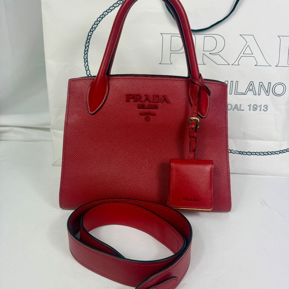 Prada Monochrome Fuoco Saffiano Cuir Tote - Picture 2 of 16